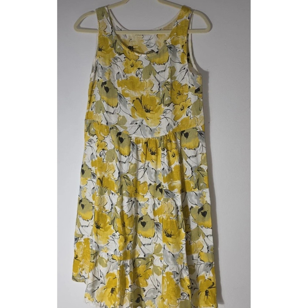 Valentina Naldi Floral Linen Dress Sleeveless Made in‎ Italy Yellow XS Ruffle